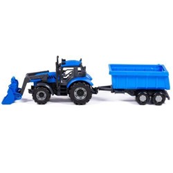 Трактор Прогресс (с прицепом и ковшом, инерционный, синий, пластик, в коробке, от 3 лет) 91833, (Полесье)