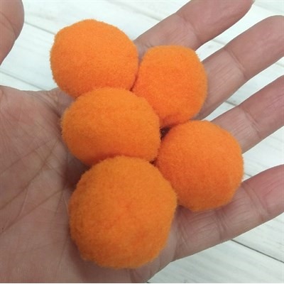 Помпоны синтетические, диаметр 3 см, цвет оранжевый, 5 шт.