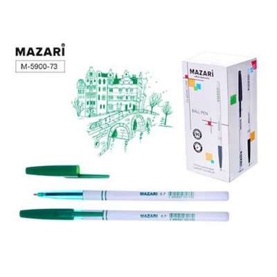Ручка шариковая 0.7мм зеленая, корпус белый M-5900-73 Mazari