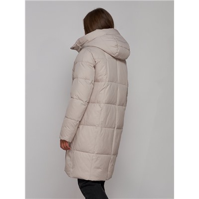 Пальто утепленное молодежное зимнее женское светло-серого цвета 52322SS