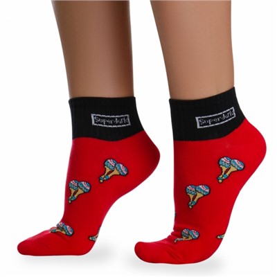 Носки хлопковые с ярким принтом " Super socks B126-3 " красные р:37-41