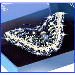 77-Б-17(S) Брошь Бабочка Джинс с кристаллами "Образа в каменьях"