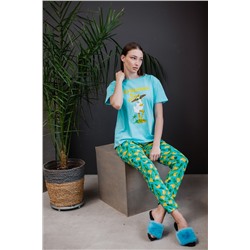 Женская пижама ЖП 024 "Ж" (Голубой_принт бананы)