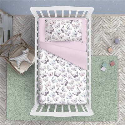 КПБ  BabyRelax  в кроватку, 100 % хлопок, перкаль, пододеяльник на молнии, простыня на резинке,  Бабочки