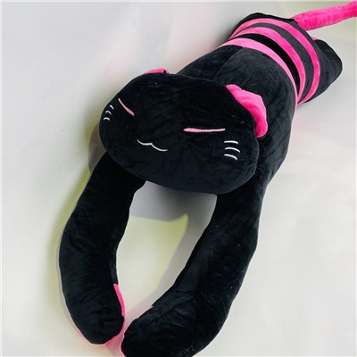 Мягкая игрушка Кошка батон лежачая черная с полосками 90 см (арт. 418/90)