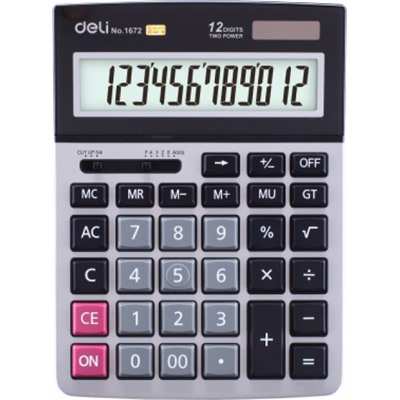 Калькулятор 12 разрядов E1672 213х158х37,5 мм серебристый (1678768) Deli