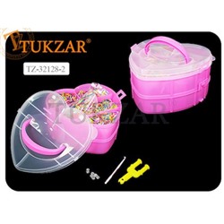 Цветные резиночки для плетения 3000 резинок + крючки,S-клипсы,рогатки, в пласт. контейнере "СЕРДЦЕ" розовый флуоресцентный 2 яруса TZ-32128-2 Tukzar