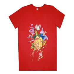 футболка красная- цветы