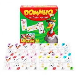 Настольная Игра Домино. Веселая ферма (+пазлы 18 дет., в коробке, от 3 лет) ИН-6753, (Рыжий кот)