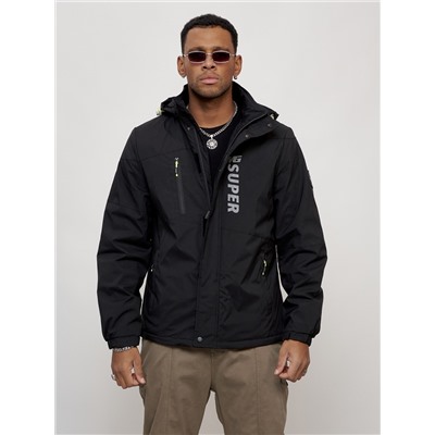 Куртка спортивная мужская весенняя с капюшоном черного цвета 88026Ch