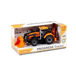 Трактор Экскаватор-погрузчик Прогресс (инерционный, оранжевый, пластик, в коробке, от 3 лет) 91789, (Полесье)