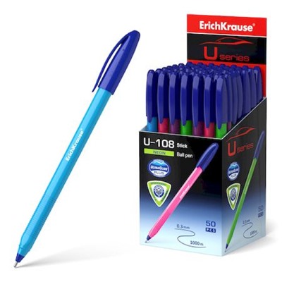 Ручка шариковая U-108 Neon Stick Ultra Glide Technology синяя 1.0мм 58092 Erich Krause