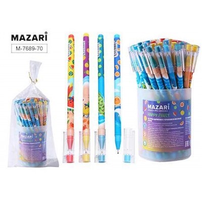 Ручка шариковая масляная "HAPPY FRUIT" синяя 0.7 мм M-7689-70 Mazari