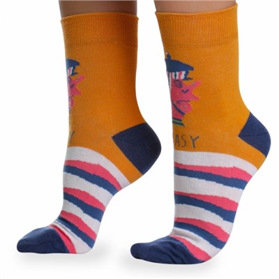 Носки хлопковые с оригинальным принтом " Super socks LTB-205 " оранжевые р:37-43