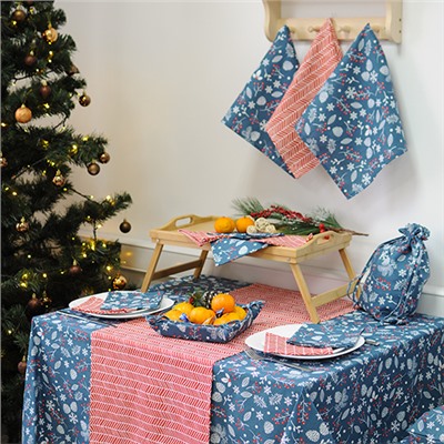Набор декоративных полотенец (3 шт.) в текстильной вазе  NewYear   Шишки синий