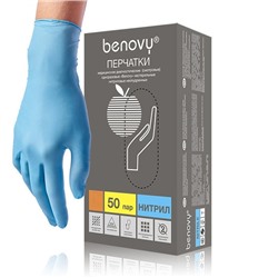 Benovy Перчатки нитриловые текстурированные на пальцах M Голубые (100 шт)