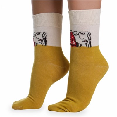 Носки хлопковые с оригинальным принтом " Super socks LTB-205 " горчичные р:37-43