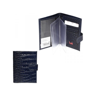 Обложка для авто+паспорт Premier-О-178 (5 внут карм,  двойная стенка)  натуральная кожа синий кайман (310)  176958