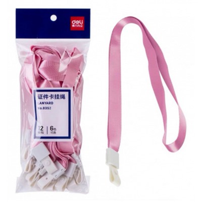 Набор шнурков для бейджа 45х1 см 8352RED нейлон розовый (упак.12шт) (1097040) Deli
