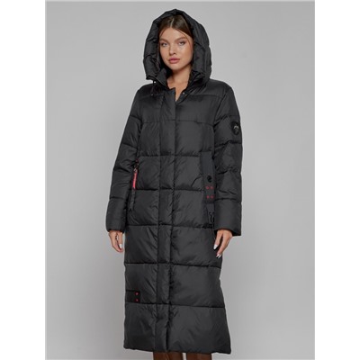 Пальто утепленное с капюшоном зимнее женское черного цвета 52109Ch