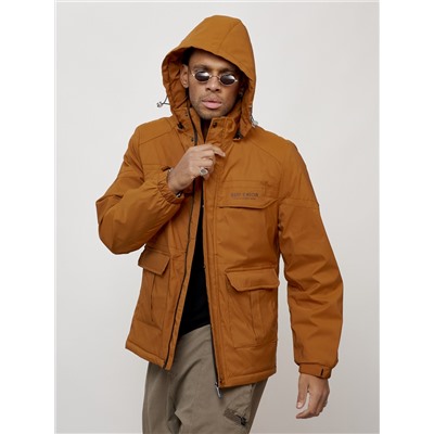 Куртка спортивная мужская весенняя с капюшоном горчичного цвета 88031G