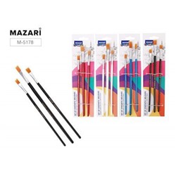 Набор кистей 3 шт: нейлон (№2, №4, №6 плоские) деревянная ручка, цветная M-5178 Mazari