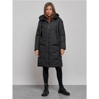 Пальто утепленное молодежное зимнее женское черного цвета 52359Ch