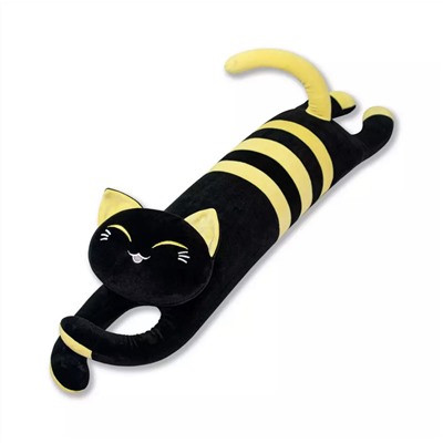 Мягкая игрушка Кошка батон лежачая черная с полосками 90 см (арт. 418/90)